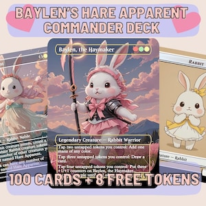 Baylen Hare Apparent Proxy Commander Deck, 100 cartas + 8 fichas grátis | Arte completa personalizada fofa | MuraProxyArt