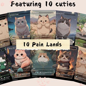 10 Cute Pain Lands - Cute Cat Proxy | Carta de arte personalizada Alter Full | Comandante EDH | MuraProxyArt