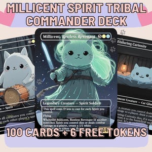 Millicent Spirit Tribal Proxy Commander Deck, 100 cartas + 6 fichas grátis | Arte completa personalizada fofa | MuraProxyArt