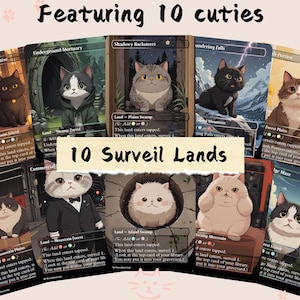10 süße Surveil Lands - süße Katzen Proxy | Benutzerdefinierte Alter voller Kunst Karte | Kommandant EDH | MuraProxyArt