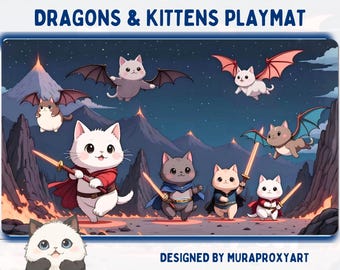 Tapete de juego, tapete de escritorio y alfombrilla de ratón de Cat Dragons and Warriors (35,5 x 61 cm), accesorios para MTG