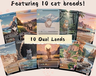 10 Dual Lands - Cute Cat Proxy | Custom Alter Full Art Card | Commander EDH | MuraProxyArt