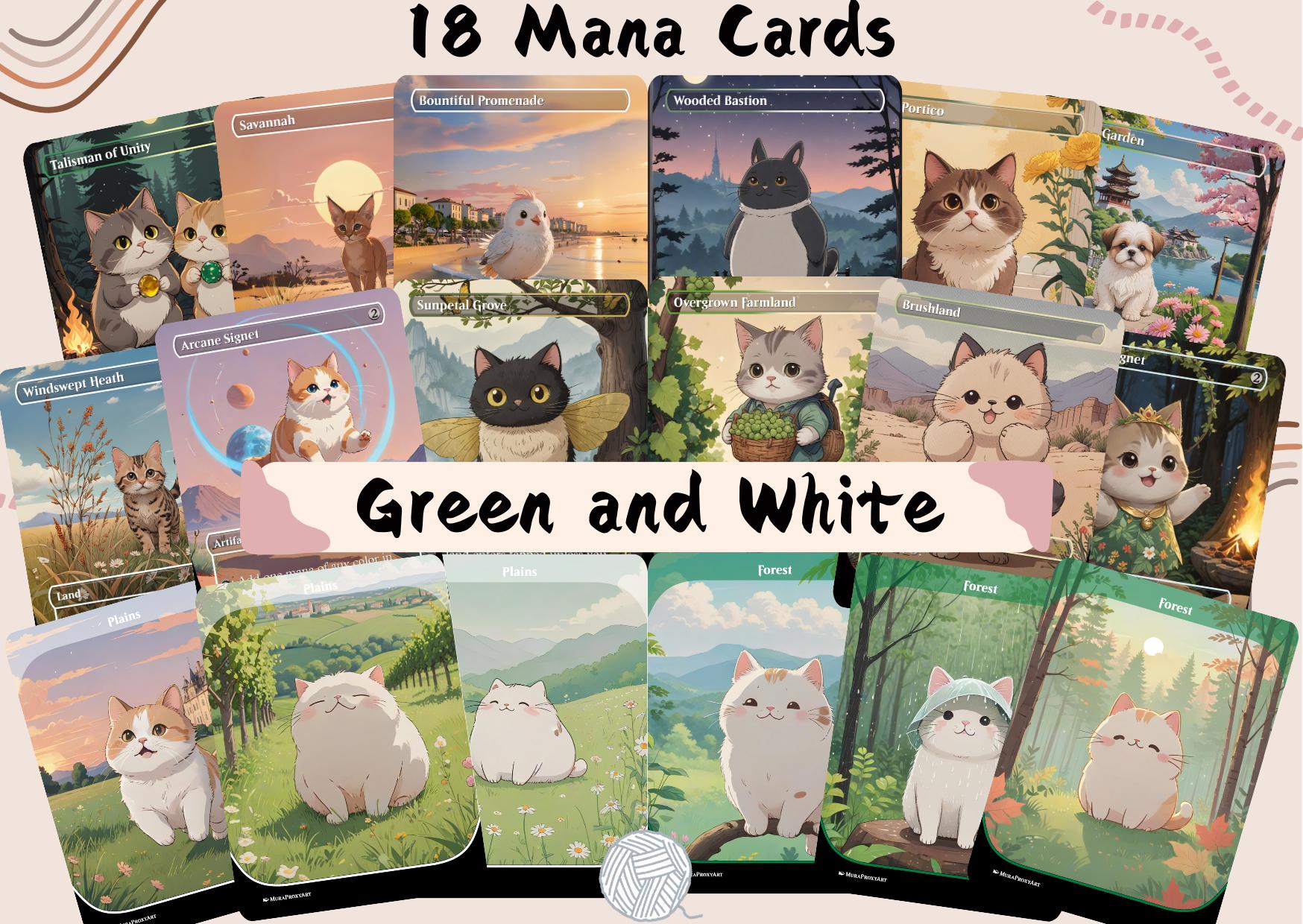 Green and White (GW) Mana Land Bundle - Cute Proxy |  Custom Alter Full Art Card | Commander EDH | MuraProxyArt