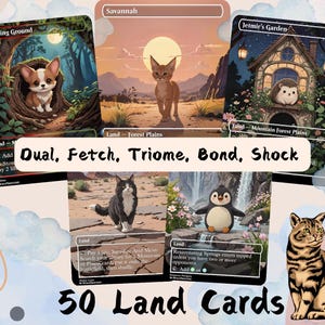 Pacote de 50 Terras - Cute Proxy | Dual Bond Triome Fetch Shock | Carta de Arte Personalizada Alter Full | Comandante EDH | MuraProxyArt