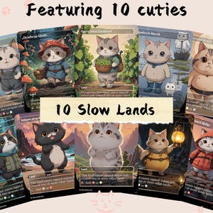 10 Cute Slow Lands - Cute Cat Proxy | Carta de arte personalizada Alter Full | Comandante EDH | MuraProxyArt
