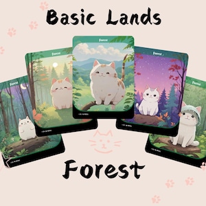 Forest - Conjunto de 5 terrenos básicos | Cute Proxy | Carta de arte personalizada Alter Full | Comandante EDH | MuraProxyArt