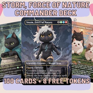Storm, Force of Nature Proxy Commander Deck, 100 cartas + 8 fichas grátis | Arte completa personalizada fofa | MuraProxyArt
