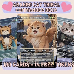Baralho de Comandante Proxy Tribal Arahbo Cat, 100 cartas + 14 fichas grátis | Arte completa personalizada fofa | MuraProxyArt