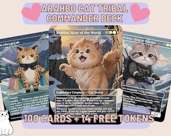 Arahbo Cat Tribal Proxy Commander Deck, 100 Cards + 14 Free Tokens | Cute Custom Full Art | MuraProxyArt