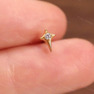 20G/18G/16G Titanium Four Star Threadless Push Pin Labret • Cz Flat Back Earring • Cartilage Nose Tragus Conch Helix Stud