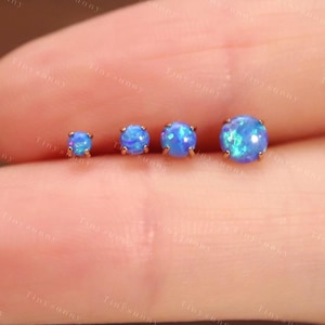 20G/18G/16G Titanium Blue Opal Threadless Push Pin Labret • Opal Flat Back Earring • Cartilage Earring • Nose Stud • Tragus Conch Helix Stud