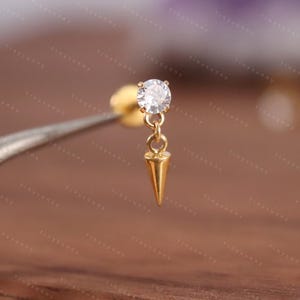 20G/18G/16G Titanium Cz Spike Dangle Threadless Push Pin Labret • Spike Flat Back Earring • Cartilage Earring • Tragus Conch Helix Stud