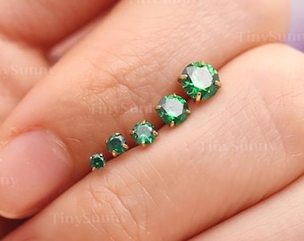 20G/18G/16G Titanium Emerald Cz Threadless Push Pin Labret • Cz Flat Back Earring • Cartilage Earring • Nose Stud • Tragus Conch Helix Stud