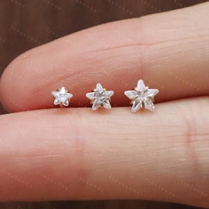 20G/18G/16G Titanium Cz Star Threadless Push Pin Labret, Star Flat Back Earring, Cartilage Stud, Nose Tragus Conch Helix Stud
