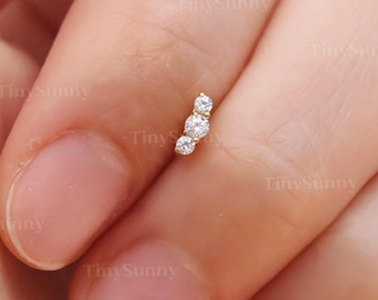 20G/18G/16G Titan Kletterer Cz fadenlose Druckstift Labret • gebogene flache Rückseite • Knorpelohrring • Nase Tragus Conch Helix Gestüt