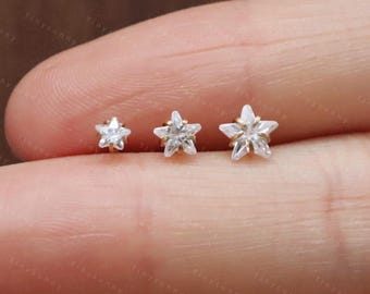 20G/18G/16G Titanium Cz Star Threadless Push Pin Labret, Star Flat Back Earring, Cartilage Stud, Nose Tragus Conch Helix Stud