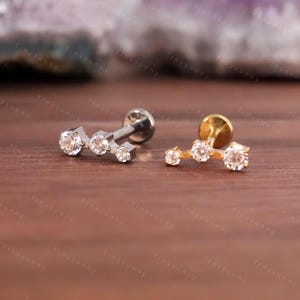 20G/18G/16G Titanium Climber Cz Threadless Push Pin Labret, Curved Flat Back Earring, Cartilage Stud, Nose Tragus Conch Helix Stud