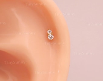 Piercing para labio de titanio con circonitas diminutas, sin rosca, con pasador a presión, parte trasera plana, para cartílago, nariz, trago, caracola, hélix, 20/18/16 g