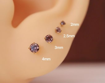 20G/18G/16G Titan Umber Cz fadenlose Push-Pin-Labret • Brauner Cz Ohrring mit flacher Rückseite • Knorpelbolzen • Nasenstecker • Tragus Conch Helix Bolzen