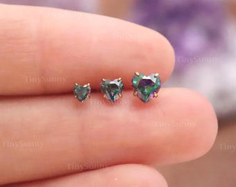 20G/18G/16G Titanium Heart Cz Threadless Push Pin Labret, Flat Back Earring, Cartilage Nose Tragus Conch Helix Stud