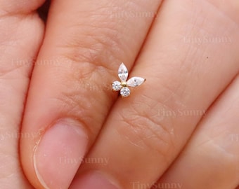 20G/18G/16G Titanium Butterfly Cz Flat Back Earring • Cz Threadless Push Pin Labret • Cartilage Earring • Nose Tragus Conch Helix Stud