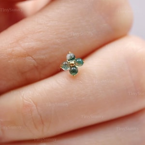 20G/18G/16G Titanium Moss Agate Flower Flat Back Earring, Threadless Push Pin Labret, Nose Tragus Conch Helix Stud