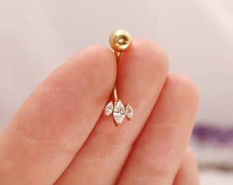 14G Titanium CZ Belly Button Ring, Minimalist Navel Ring, Curved Barbell Belly Piercing Jewelry
