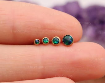 20G/18G/16G Titanbezel Grön Opal Trådlös Tryckknappslabret, Opal Platt Baksida Örhänge, Broskstift, Nässtift, Tragus Conch Helix Stift