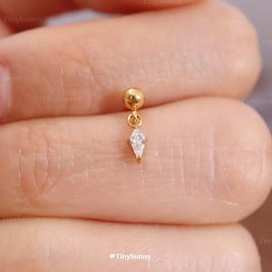 20G/18G/16G Titanium Ball Cz Dangle Threadless Push Pin Labret • Dainty Cz Flat Back Earring • Cartilage Earring • Tragus Conch Helix Stud
