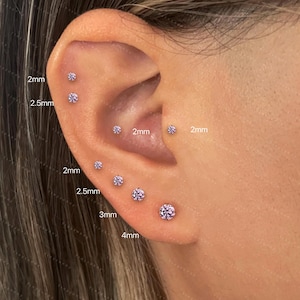 20G/18G/16G Titanium Amethyst Cz Flat Back Earring • Purple Cz Threadless Push Pin Labret • Cartilage Stud • Nose Tragus Conch Helix Stud