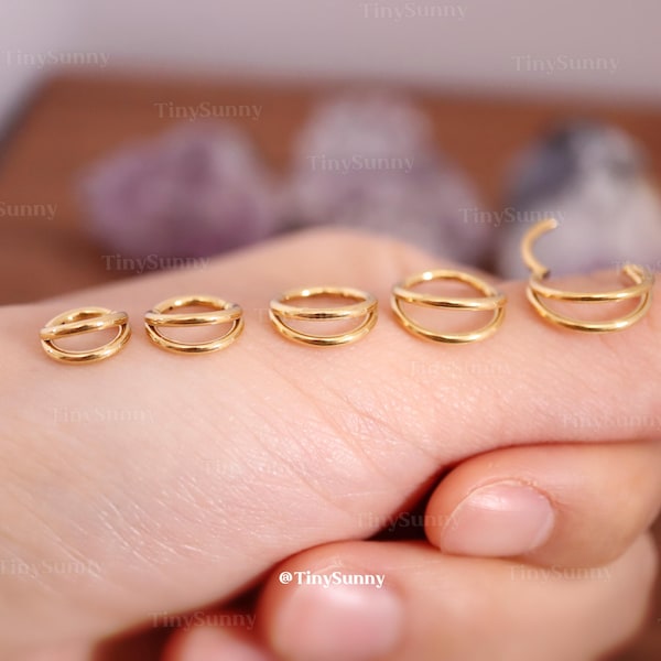 18G/16G Titanium Double Hinge Hoop, Cartilage Helix Hoop Earring, Hinged Segment Nose Ring, Septum Clicker Ring, Hypoallergenic Hoop