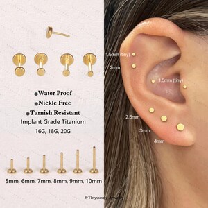 20G/18G/16G Titanium Disc Threadless Push Pin Labret • Round Flat Back Earring • Cartilage Earring • Nose Stud • Tragus Conch Helix Stud