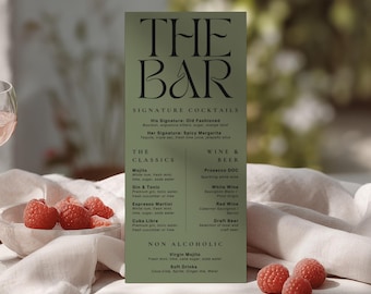 Modern Wedding Bar Menu, Elegant Drinks Sign, Minimalist Table Decor, Aesthetic Monogram Poster, Editable Canva Template Printable