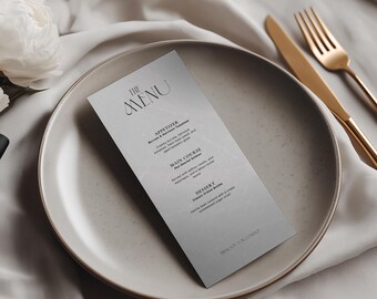 Modern Wedding Menu Template, Elegant Minimalist Wedding Dinner Menu Printable, Reception Table Stationary Simple, Digital Download 4x9