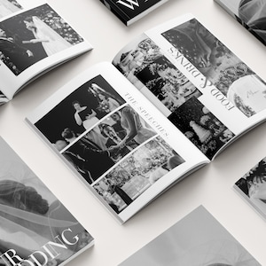 Portrait wedding magazine template mockup on dark black silk fabric background, vertical high-fashion photography layout for couples, minimalist 50-page art book editable in Canva, luxury cream paper wedding keepsake, editorial photography spread, professional photography portfolio, coffee table book aesthetic, modern typography, high-contrast cinematic shadows, DIY wedding stationery, luxury bridal gift, cinematic wedding album design by ModusAtelier, printable high-resolution 300 DPI.