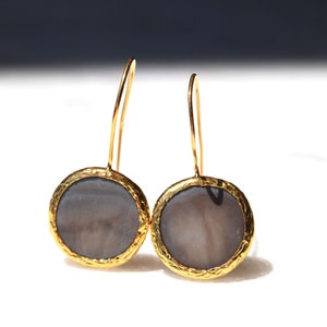 Grey Mother of Pearl Earrings in Gold image 1