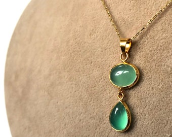 Green Onyx Pendant Necklace,  sterling silver base,  gemstone necklace