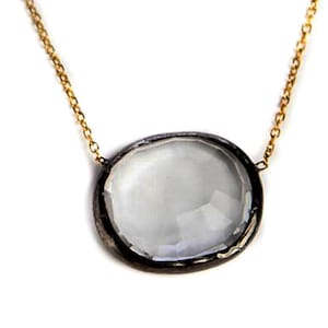 Rose Cut Quartz Necklace With Oxidized silver chain