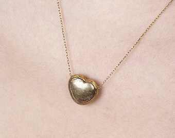 Gold Heart Necklace with a Pyrite Stone, gold vermeil over sterling silver, 18K gold coating over solid silver chain
