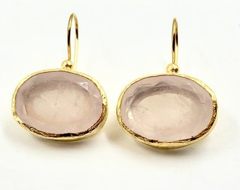 Pink Drops of Joy Earrings with pink rose quartz natural genuine gemstones made with sterling silver