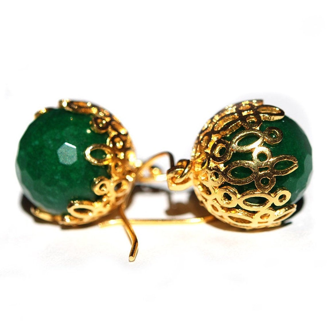 Green Jade Ball Earrings Dangling Ball Earrings Sphere Gem Etsy