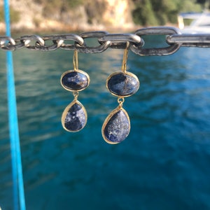 Lapis Lazuli long dangling Earrings in 925K silver, lapis earrings, lapislazuli silver earrings, lapis long earrings, blue drop earrings image 10