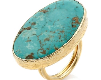 Oval Turquoise Ring: Gold Vermeil Sterling Silver Boho Statement