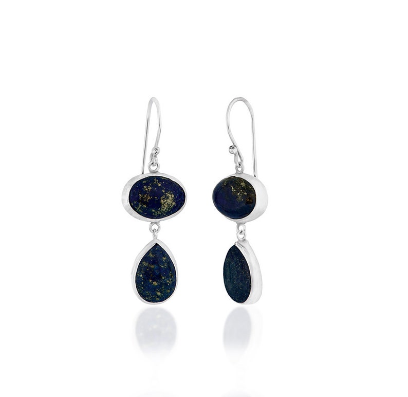 Lapis Lazuli long dangling Earrings in 925K silver, lapis earrings, lapislazuli silver earrings, lapis long earrings, blue drop earrings image 4