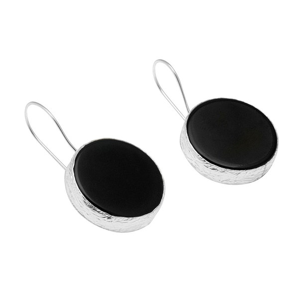 Black Onyx Sterling Silver Earrings: Dark Hole Design