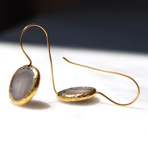 Grey Mother of Pearl Earrings in Gold image 4