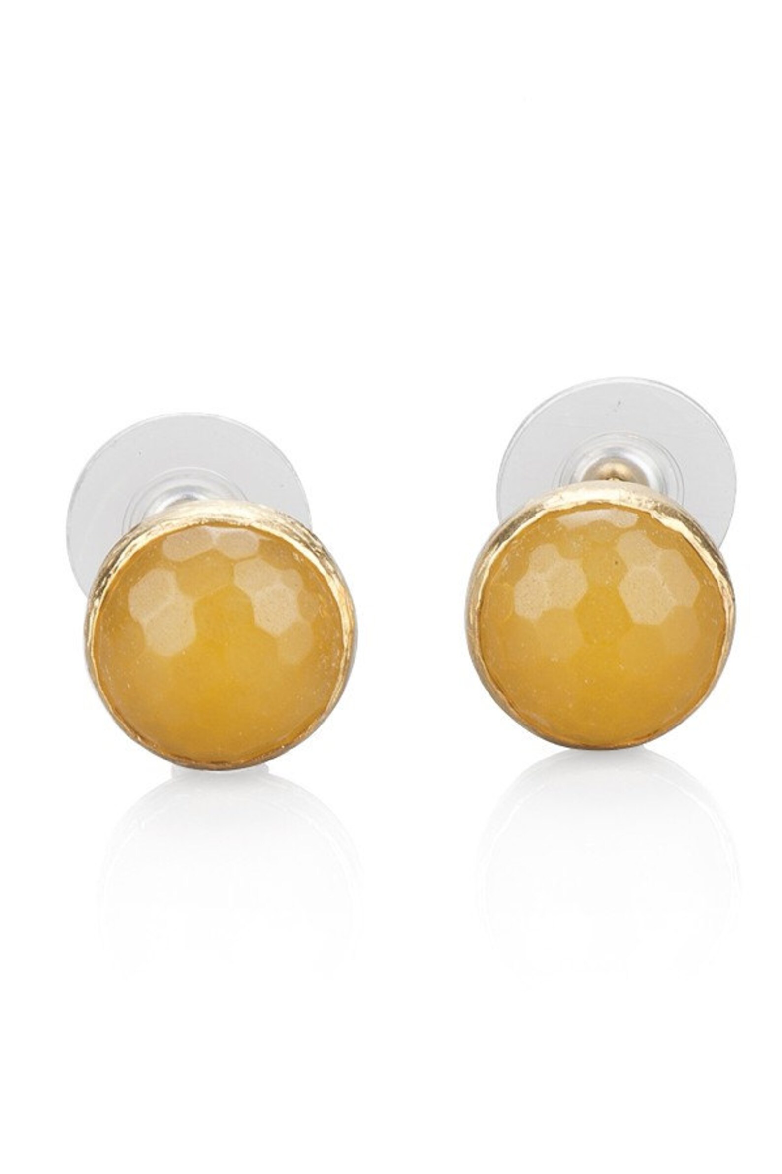 Yellow Agate Stud Earrings Round Post Earrings Gemstone Etsy