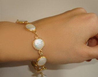 Pearl Chain Bracelet In Gold Coated Silver