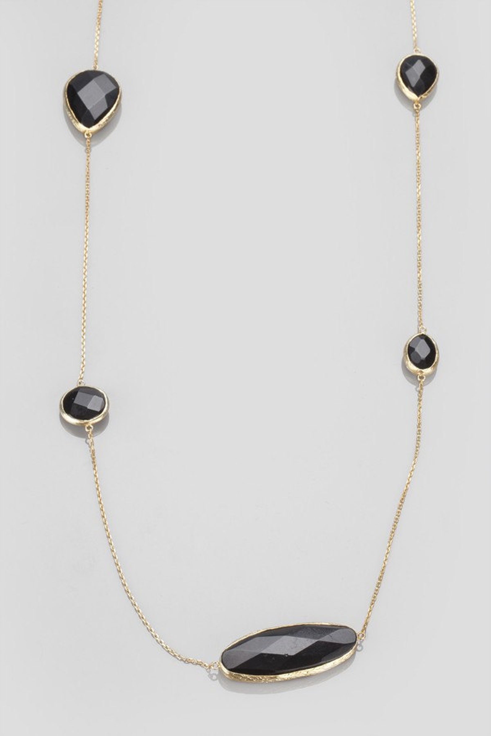 Long Chain Necklace With Black Onyx Stones Sterling Silver Etsy