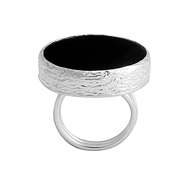 Onyx Big Ring Black Round Chunky Ring Silver Black Onyx Etsy